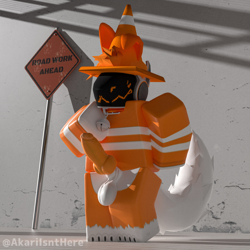 absurd_res akaritheyeen anthro balls genitals hi_res knot male roblox robloxian solo tail traffic_cone white_balls white_tail
