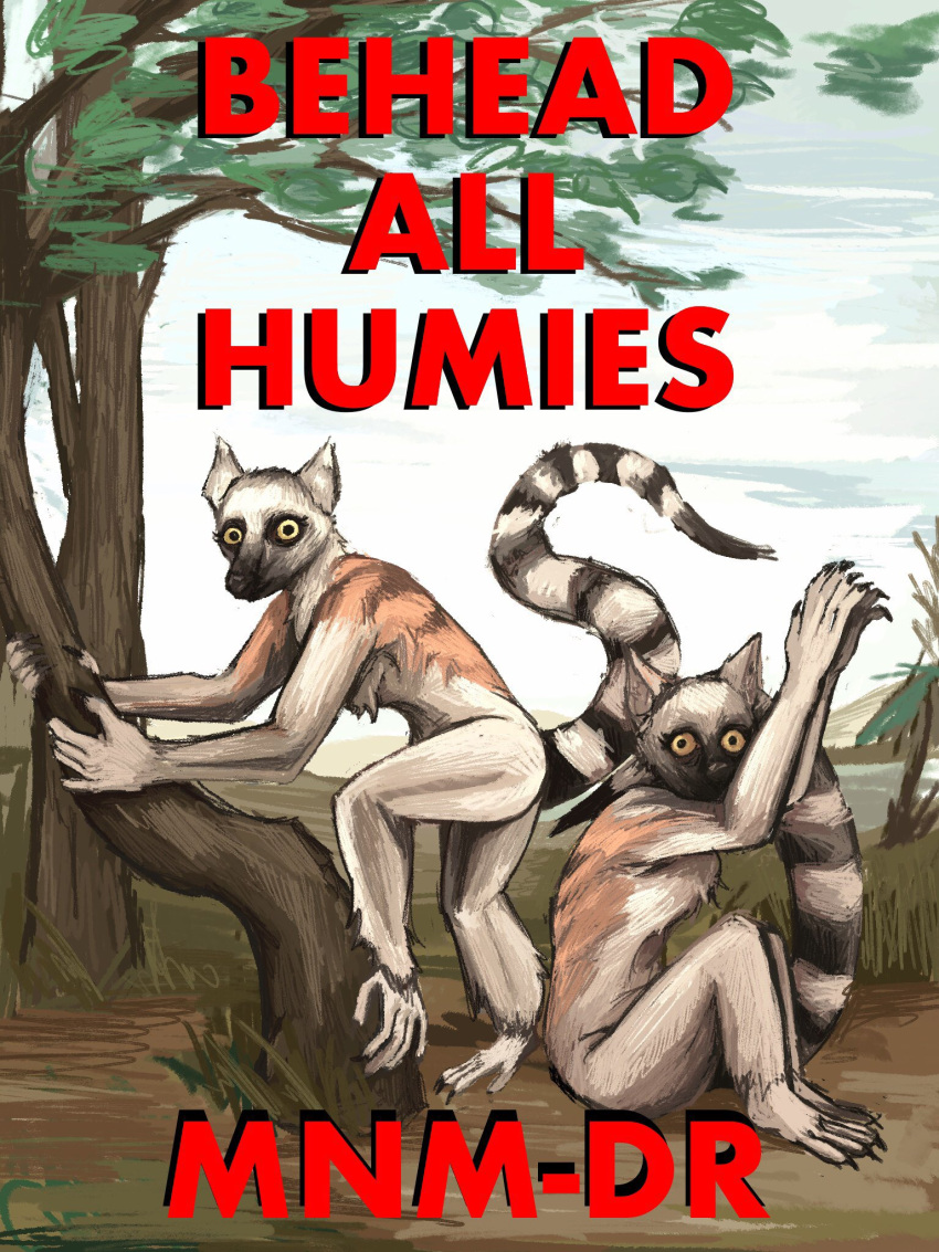 anon2000000 anthro breasts detailed_background duo female female/female fur hi_res lemur looking_at_viewer mammal nude_anthro primate ring-tailed_lemur smile solo strepsirrhine text wide_open