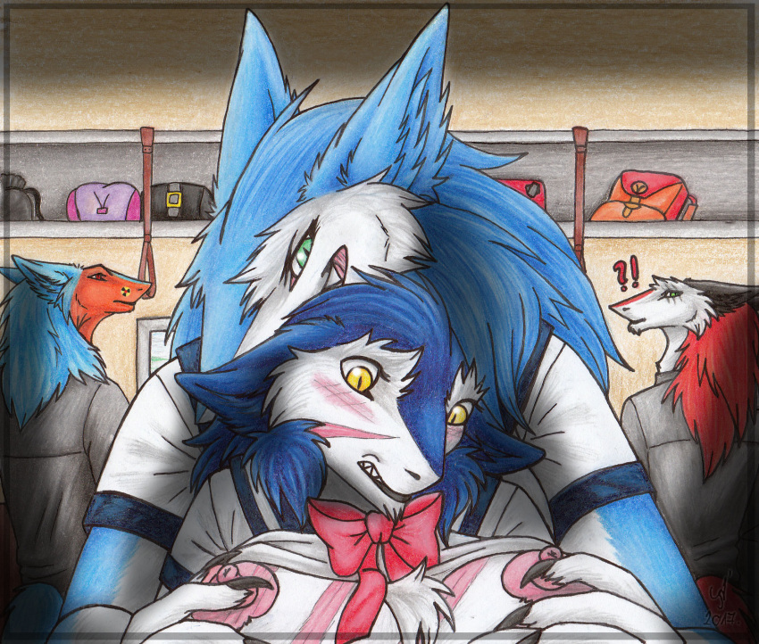 breasts bus clothing commercial_vehicle embrace female hi_res hug kate_(disambiguation) kate_(morpheuskibbe) public_transportation school_uniform sergal uniform vehicle vehicle_for_hire