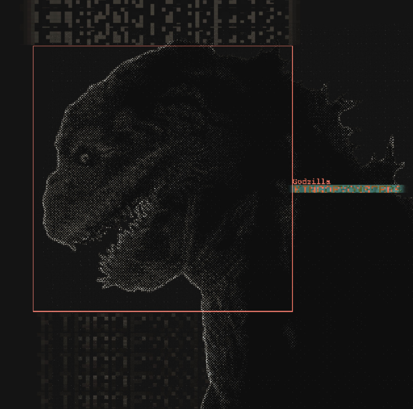 ambiguous_gender anthro godzilla godzilla_(series) hi_res not_furry open_mouth plastiboo reptile scalie sharp_teeth side_view solo spines teeth text toho