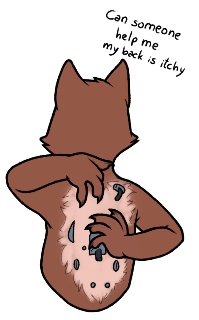 absurd_res anthro bare_back brown_body brown_fur claws ears_up fur guardians_of_the_galaxy hair hi_res itch itching male mammal marvel nate_foster procyonid raccoon rear_view rocket_raccoon solo text view