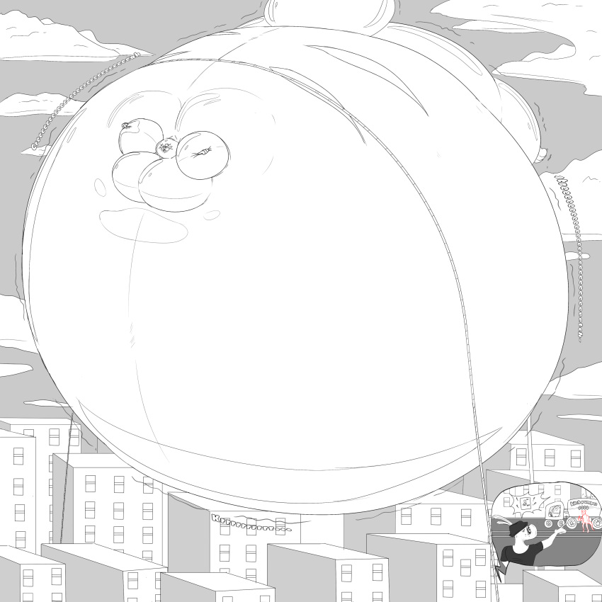 absurd_res belly belly_inflation big_belly black_and_white body_inflation building close-up colored_outline exclamation_point fez_(fancyfez) gesture glass hi_res hose_in_butt huge_belly hyper_inflation immobile inflation light lightswitch lizard monochrome onomatopoeia parade_balloon peashooter_(artist) profanity reptile scalie sound_effects text thumbs_up wheel