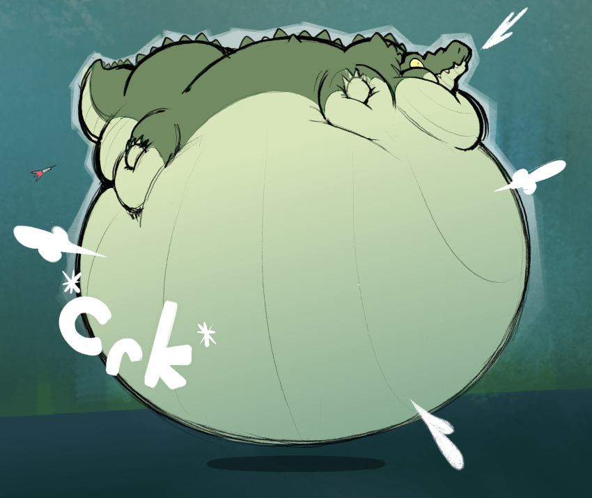 air_inflation alligator alligatorid ambiguous_gender belly belly_inflation big_belly claws creaking crocodile crocodilian crocodylid dart digital_drawing_(artwork) digital_media_(artwork) fat_neck feet feral floating green_body hi_res huge_belly hyper hyper_belly inflation looking_back multicolored_body onomatopoeia quadruped reptile scalie sequence simple_background smokey_blokey solo sound_effects standing tail teeth text thick_neck thick_tail two_tone_body yellow_eyes