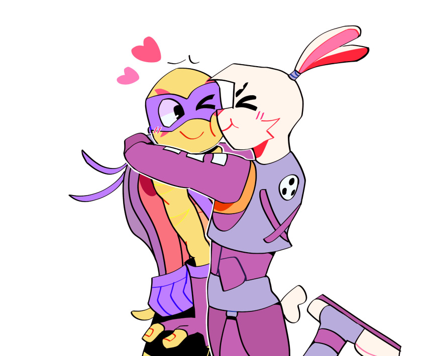 &lt;3 bandanna blush clothing duo embrace eyes_closed hi_res hug kerchief kissing_cheek lagomorph leonardo_(tmnt) leporid male male/male mammal rabbit reptile romantic samurai_rabbit:_the_usagi_chronicles scalie teenage_mutant_ninja_turtles turtle venus/mads yuichi_usagi