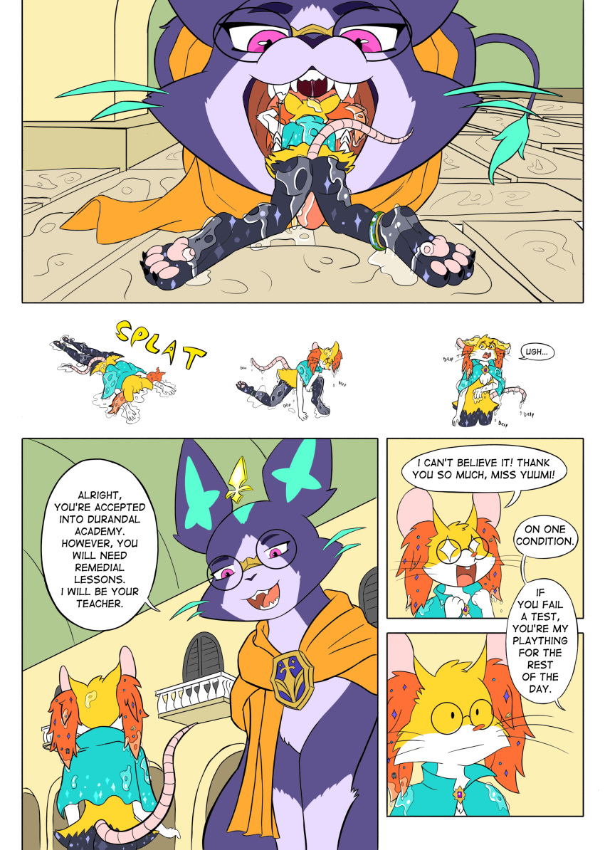 absurd_res battle_principal_yuumi braixen canid canine cheesecakebunno comic digital_media_(artwork) domestic_cat felid feline felis female fox generation_6_pokemon hi_res league_of_legends macro mammal mawplay micro mouse murid murine nintendo pokemon pokemon_(species) pokemon_oc riot_games rodent size_difference vore yuumi