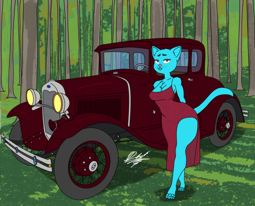 anthro breasts cartoon_network clothing delta_dewitt detailed_background digital_media_(artwork) domestic_cat felid feline felis female mammal nicole_watterson solo the_amazing_world_of_gumball