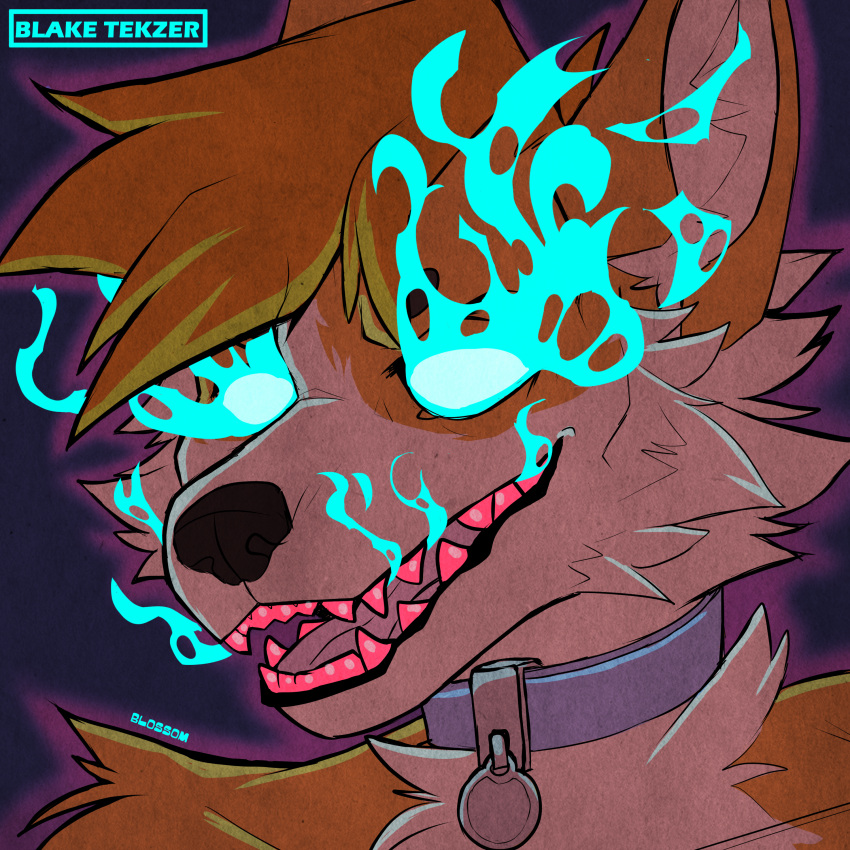 absurd_res blakixtekzer_(artist) canid canine fire fox headshot_(disambiguation) hi_res icon mammal neon smile