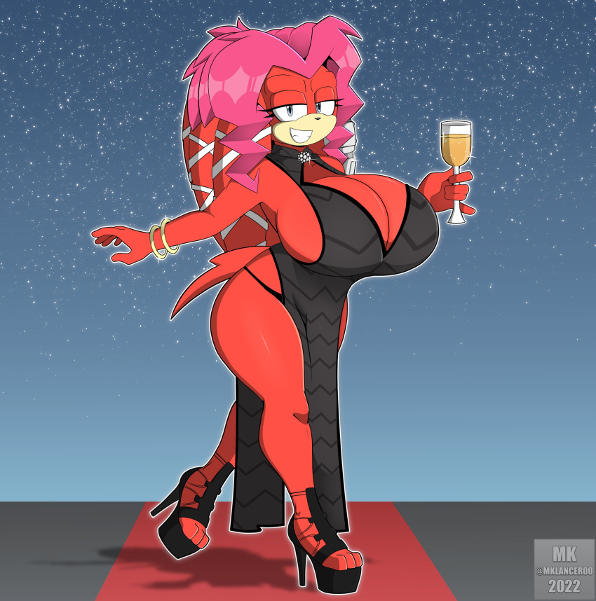 absurd_res alcohol anthro archie_comics beverage big_breasts black_clothing black_dress breasts cleavage clothed clothing container cup dress drinking_glass echidna female footwear glass glass_container glass_cup hi_res high_heels huge_breasts lien-da looking_at_viewer mammal mklancer00 monotreme sega solo sonic_the_hedgehog_(archie) sonic_the_hedgehog_(comics) sonic_the_hedgehog_(series) wine wine_glass