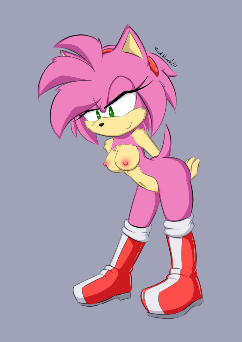 2021 absurd_res amy_rose anthro boots boots_only breasts clothing eulipotyphlan female footwear footwear_only frost_norde genitals hedgehog hi_res looking_down mammal mostly_nude navel nipples pussy sega solo sonic_the_hedgehog_(series)