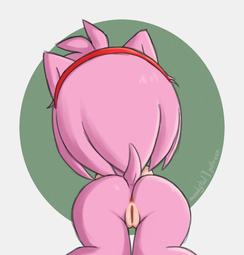 2022 accessory all_fours amy_rose anthro anus butt butt_focus close-up digital_media_(artwork) eulipotyphlan faceless_character faceless_female female fur genitals hair hair_accessory hedgehog mammal monotone_body monotone_fur monotone_hair moodytail multicolored_body nude pink_body pink_fur pink_hair plantigrade presenting presenting_anus presenting_hindquarters presenting_pussy pussy raised_tail rear_view sega simple_background solo sonic_the_hedgehog_(series) tail tan_body tan_skin teasing two_tone_body