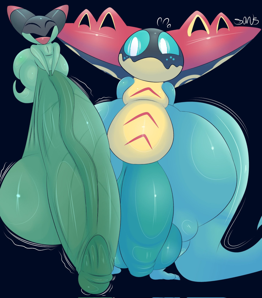 anthro balls big_balls big_penis blue_sclera dragapult dreepy duo eyes_closed father_(lore) father_and_child_(lore) father_and_son_(lore) flaccid generation_8_pokemon genitals green_body half-erect hi_res huge_balls huge_penis huge_thighs hyper hyper_balls hyper_genitalia hyper_hips hyper_penis hyper_thighs looking_at_genitalia looking_at_penis male male/male multicolored_body nintendo nude open_mouth parent_(lore) parent_and_child_(lore) parent_and_son_(lore) penis plushtrapboyuwu pokemon pokemon_(species) small_but_hung son_(lore) thick_thighs two_tone_body white_eyes wide_hips young