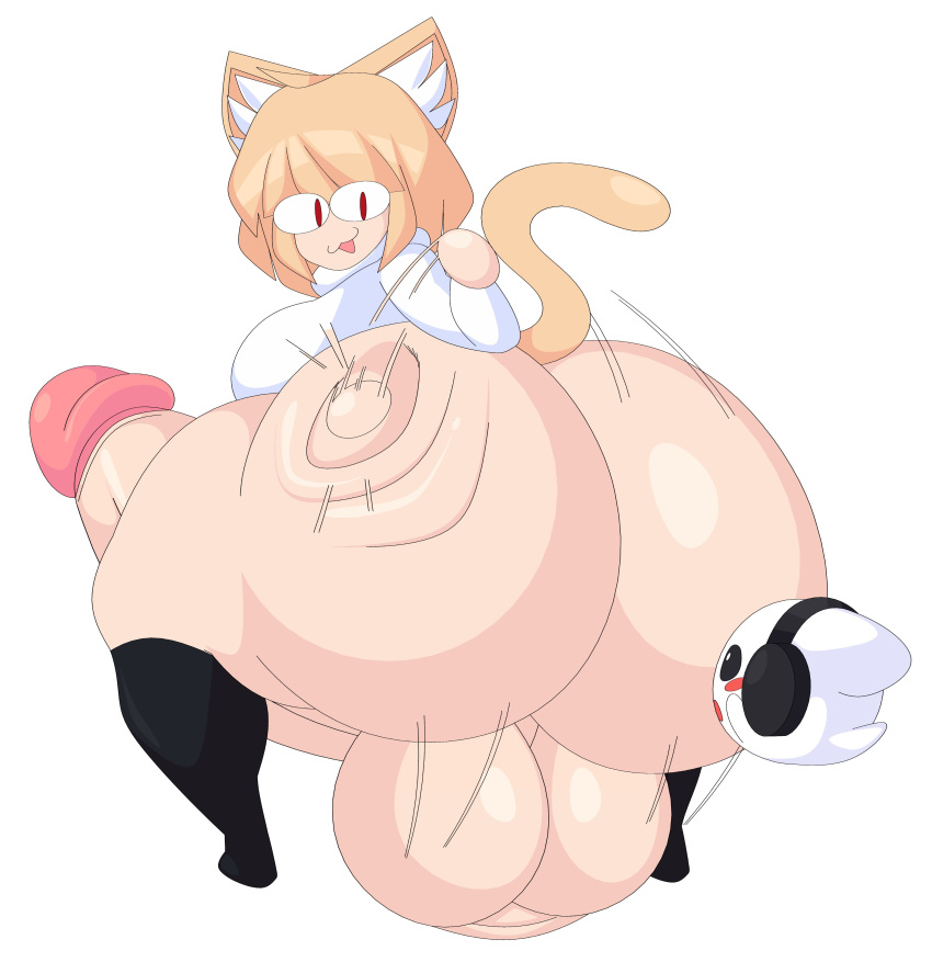 absurd_res ambiguous_gender animal_humanoid balls big_balls big_breasts big_butt big_penis blonde_hair blush blush_stickers bottomless breasts butt butt_slap cat_humanoid chaoz_(chaozdesignz) clothed clothing cytrusawa duo erection felid felid_humanoid feline feline_humanoid footwear genitals ghost gynomorph hair headphones hi_res huge_balls huge_butt huge_penis humanoid hyper hyper_butt hyper_genitalia hyper_penis inner_ear_fluff intersex larger_gynomorph larger_intersex looking_back mammal mammal_humanoid neco-arc open_mouth penis red_eyes shirt size_difference slap smaller_ambiguous socks spirit thick_thighs topwear tsukihime tuft type-moon white_body white_skin