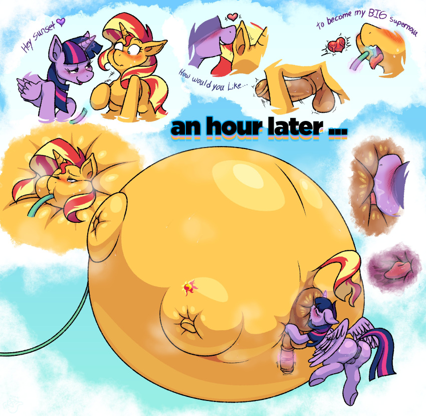 absurd_res air_inflation anal animal_genitalia animal_penis animal_pussy anus balls big_anus big_balls big_penis blonde_hair blush breath comic crossgender cutie_mark dialogue digital_media_(artwork) dock drakeinflates duo equestria_girls equid equine equine_genitalia equine_penis equine_pussy erection feathered_wings feathers female feral feral_on_feral friendship_is_magic ftg_crossgender fti_crossgender genitals glowing glowing_horn gynomorph gynomorph/female hair hasbro hi_res horn huge_anus hyper hyper_anus inflation intersex intersex/female magic magicjob mammal multicolored_hair my_little_pony oral orange_body penis puffed_cheeks puffy_anus purple_body purple_feathers purple_hair purple_tail pussy red_hair red_tail rimming sex sunset_shimmer_(eg) tail tongue tongue_out tube twilight_sparkle_(mlp) two_tone_hair two_tone_tail unicorn winged_unicorn wings yellow_tail