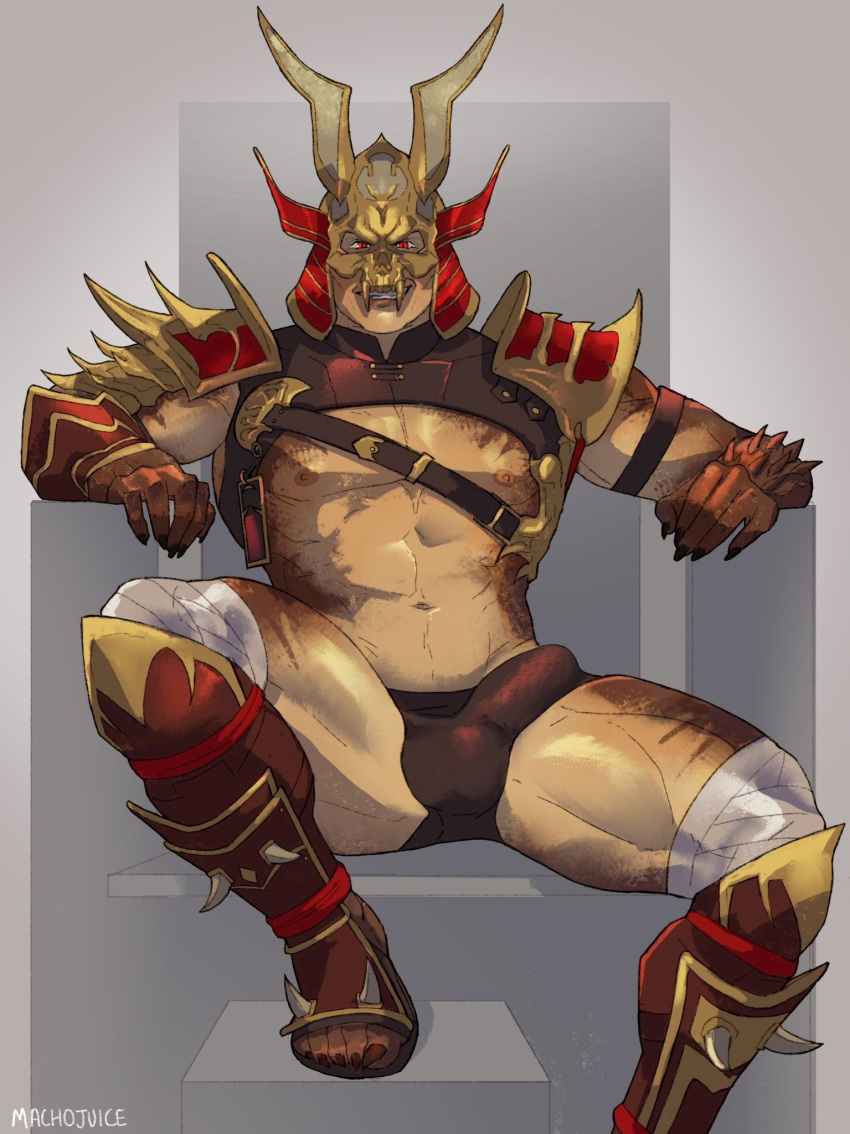 animal_humanoid anthro armor bulge clothed clothing dragon dragon_humanoid hi_res humanoid machojuice male muscular muscular_anthro muscular_humanoid nipples partially_clothed shao_kahn solo underwear