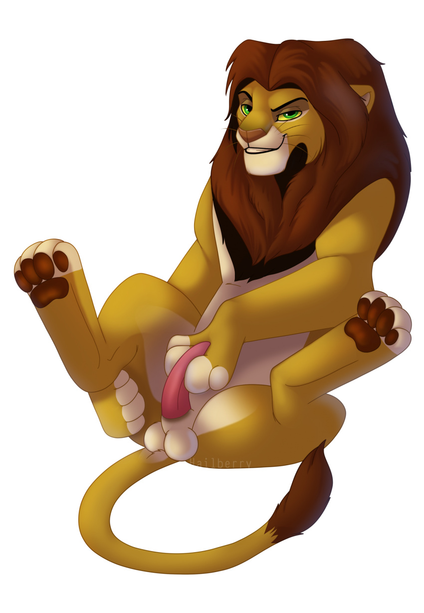 alpha_channel animal_genitalia balls disney erection fan_character felid feline feral genitals hailberry hi_res lion looking_at_viewer male mammal pantherine paws penis seductive solo the_lion_king zilvus