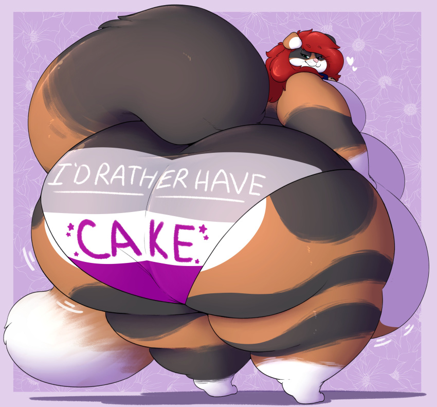 2021 absurd_res anthro belly big_belly big_butt big_tail black_body black_fur bottom_heavy butt calico_cat chubby_cheeks clothing domestic_cat fat_arms fat_legs felid feline felis female folded_ears fur hair hi_res huge_belly huge_butt huge_tail hyper hyper_belly hyper_butt lgbt_pride long_tail mammal noirbutt obese obese_anthro orange_body orange_fur overweight overweight_anthro panties pride_colors red_hair solo tail thick_thighs underwear white_body white_fur wide_hips