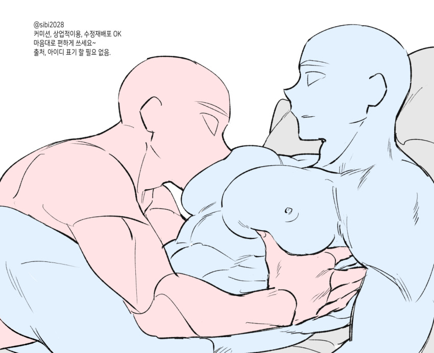 2boys abs bara feet_out_of_frame from_side korean_commentary korean_text large_pectorals male_focus manboobs multiple_boys muscular muscular_male nipples original pectoral_lift pectorals poses sibi2028 sucking_male_nipple sucking_male_nipple_(sibi2028) translation_request yaoi