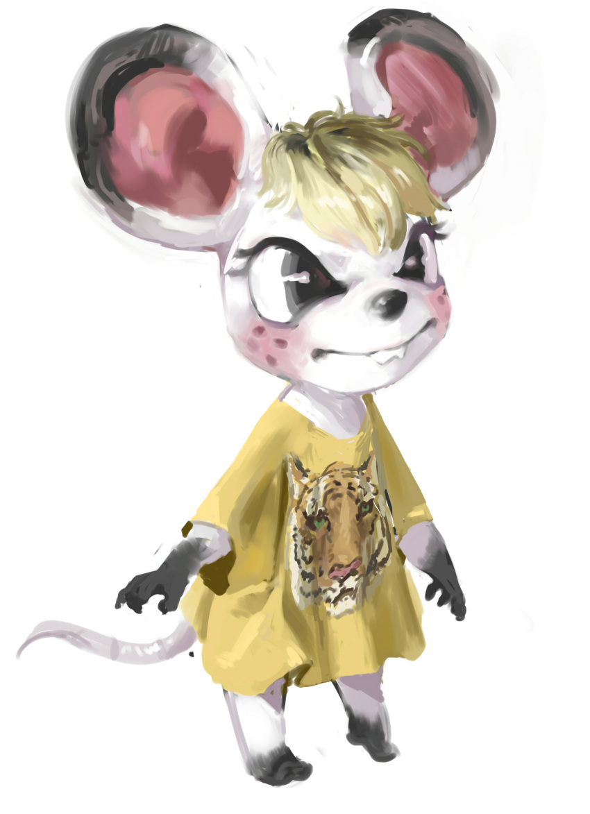 absurd_res animal_crossing anthro bella_(animal_crossing) clothed clothing female hi_res mammal mouse murid murine nintendo perokisu rodent shirt solo t-shirt t-shirt_only topwear