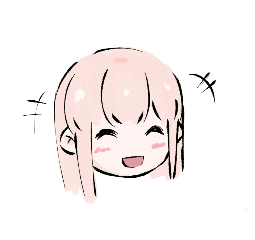 1girl :d ^_^ blush chibi chinese_commentary closed_eyes commentary_request cropped_head haoxiangkan_nutong kyou_wa_kanojo_ga_inai_kara long_hair open_mouth pink_hair sidelocks simple_background smile solo taki_fuuko white_background