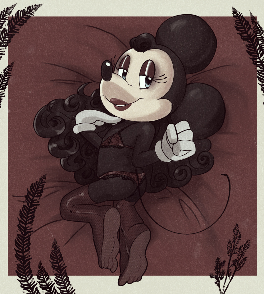 absurd_res anthro black_body blue_eyes brown_body clothed clothing disney feet female flat_chested hi_res looking_at_viewer mammal minnie_mouse mouse murid murine rodent sin-buttons_(artist) solo