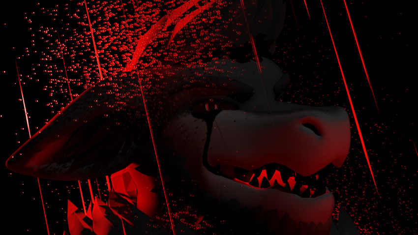 16:9 anthro black_tears black_teeth evil_grin foxolad hi_res lichfoxy male papagen raining red_eyes smile solo widescreen