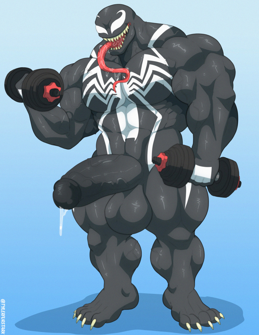 abs alien anthro balls biceps claws genitals hi_res humanoid male marvel muscular muscular_anthro muscular_male pecs penis sharp_teeth solo symbiote teeth tongue tongue_out tylerstark vein veiny_penis venom_(marvel)