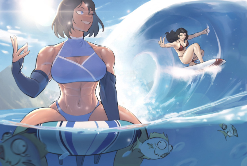 asami avatar:_the_last_airbender bikini clothing duo female female/female hi_res human korra mammal nickelodeon sea surfboard surfing swimwear the_legend_of_korra water zukululu