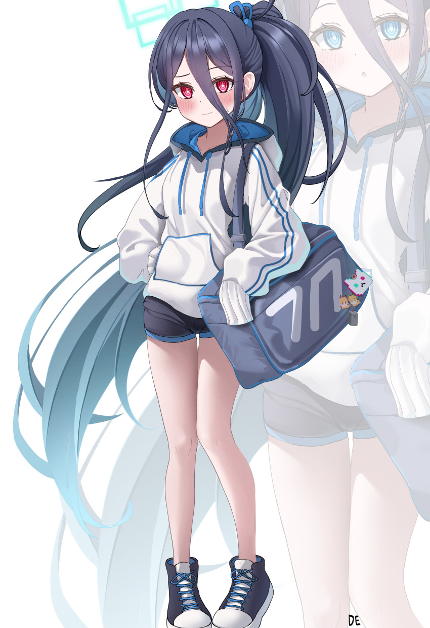 &lt;key&gt;_(blue_archive) 2girls absurdly_long_hair absurdres aris_(blue_archive) black_hair blue_archive blue_eyes blush closed_mouth deriolet highres long_hair multiple_girls projected_inset red_eyes simple_background very_long_hair white_background