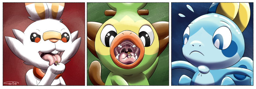 2019 absurd_res ambiguous_gender generation_8_pokemon grookey hi_res human inside_mouth licking macro mammal micro multiple_images nintendo oral_vore pokemon pokemon_(species) pokemon_trainer scorbunny size_difference smaller_human sobble suddendraft tongue tongue_out vore