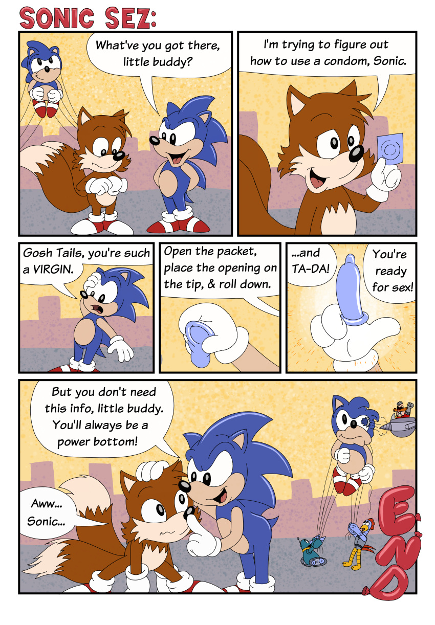 absurd_res adventures_of_sonic_the_hedgehog anthro balloon canid canine comjuke condom dr._eggman duo eulipotyphlan fox grounder_(adventures_of_sonic_the_hedgehog) hedgehog hi_res inflatable male mammal miles_prower parade_balloon popping scratch_(adventures_of_sonic_the_hedgehog) sega sexual_barrier_device sonic_the_hedgehog sonic_the_hedgehog_(series)