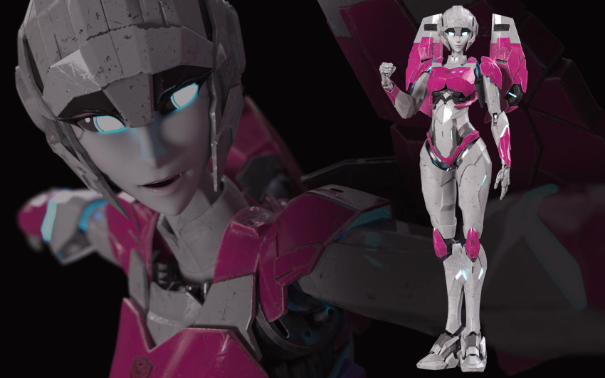 1girl 3d arcee autobot backpack bag blender_(medium) blue_eyes breasts close-up colored_skin highres humanoid_robot jpl-animation mecha mecha_musume medium_breasts metal_skin non-web_source panties pink_panties robot robot_girl solo transformers underwear white_skin