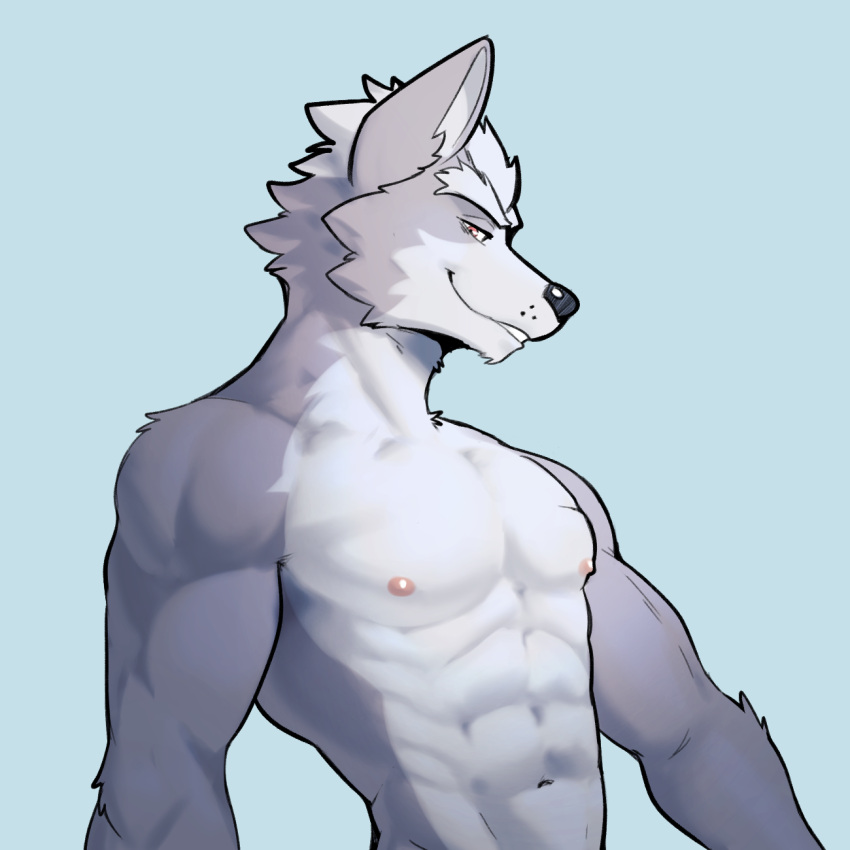 2023 abs anthro areola athletic athletic_anthro athletic_male canid canine canis hi_res jrjresq looking_at_viewer male mammal nintendo nude smile smiling_at_viewer solo star_fox wolf wolf_o'donnell