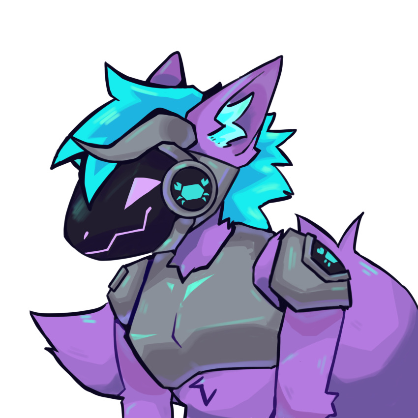 1:1 alpha_channel anthro blue_hair chris_(crabwater) crab_claw fur glowing hair hi_res horn icon machine male mkay protogen purple_body purple_eyes purple_fur shaded simple_background smile solo transparent_background