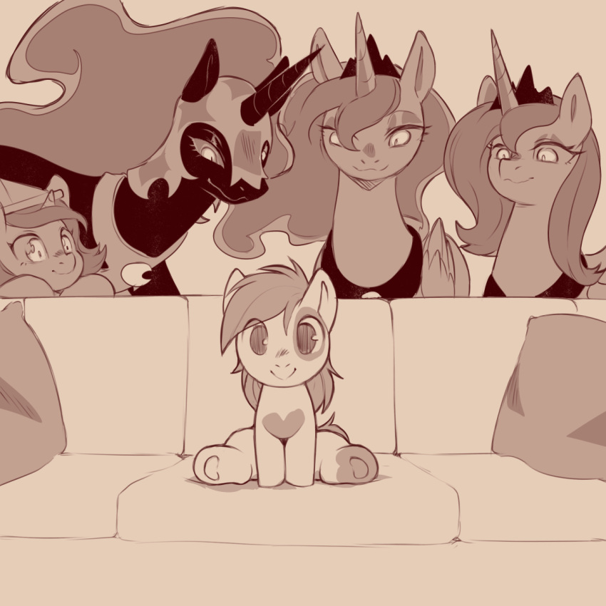 age_difference cold-blooded-twilight crescent_moon crown earth_pony equid equine female feral friendship_is_magic furniture group hasbro headgear hi_res horn horse imminent_sex looking_at_viewer male mammal meme monochrome moon my_little_pony nightmare_moon_(mlp) older_female pillow piper_perri_surrounded pipsqueak_(mlp) pony princess_luna_(mlp) sitting sofa tiara winged_unicorn wings woona_(mlp) younger_male