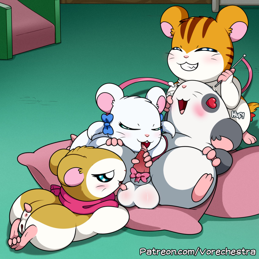&lt;3 &lt;3_eyes 2023 accessories_only accessory animal_genitalia animal_penis anus ball_grab ball_squeeze balls bedroom_eyes big_butt bijou_(hamtaro) blue_eyes blush bow_ribbon brown_body brown_fur bubble_butt butt confident cricetid cushion detailed_background dialogue ears_back ears_up english_text eyelashes eyes_closed feet fellatio female feral fur gangbang genitals grey_body grey_fur grope group group_sex hair_accessory hair_bow hair_ribbon hamster hamtaro_(series) hand_on_balls hand_on_knee hand_on_leg hand_on_penis harem hi_res imminent_oral inside lying male male/female mammal mostly_nude narrowed_eyes nude on_back on_front open_mouth open_smile oral orange_body orange_fur panda_(hamtaro) pashmina_(hamtaro) penile penis penis_grab pillow pivoted_ears practice presenting presenting_hindquarters presenting_pussy pussy ribbons rodent round_ears sandy_(hamtaro) scarf scarf_only seductive sex shaded shadow short_tail slide smile soles sound_effects spread_legs spreading stripes tail tan_body tan_fur tapering_penis teasing text thick_thighs toe_curl toes tongue_on_penis toothy_grin url vorechestra watermark whiskers white_body white_fur wide_hips