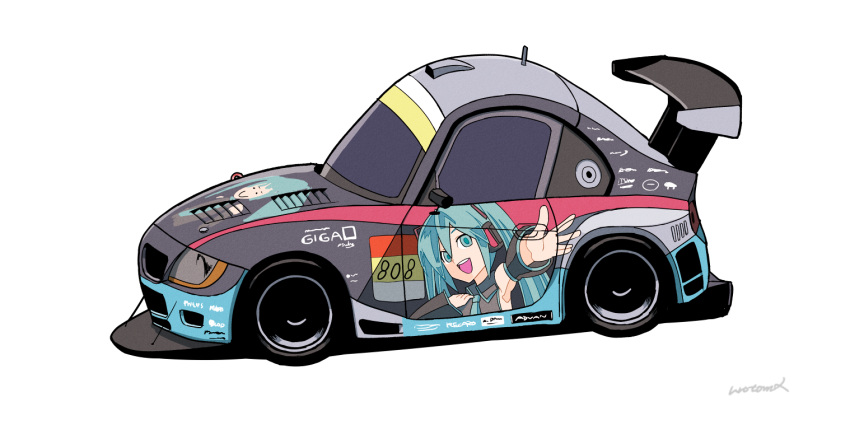 artist_name bmw bmw_z4 car goodsmile_racing hatsune_miku itasha kayatsu_urotoma motor_vehicle no_humans race_vehicle racecar shadow solo spoiler_(automobile) super_gt vocaloid white_background