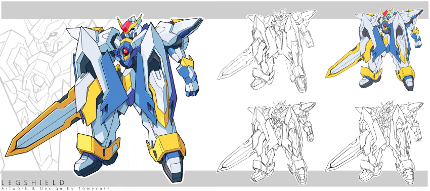 artist_name clenched_hand english_commentary gimp_(medium) gundam highres holding holding_sword holding_weapon making-of mecha no_humans original robot science_fiction sword tomycase v-fin weapon white_background