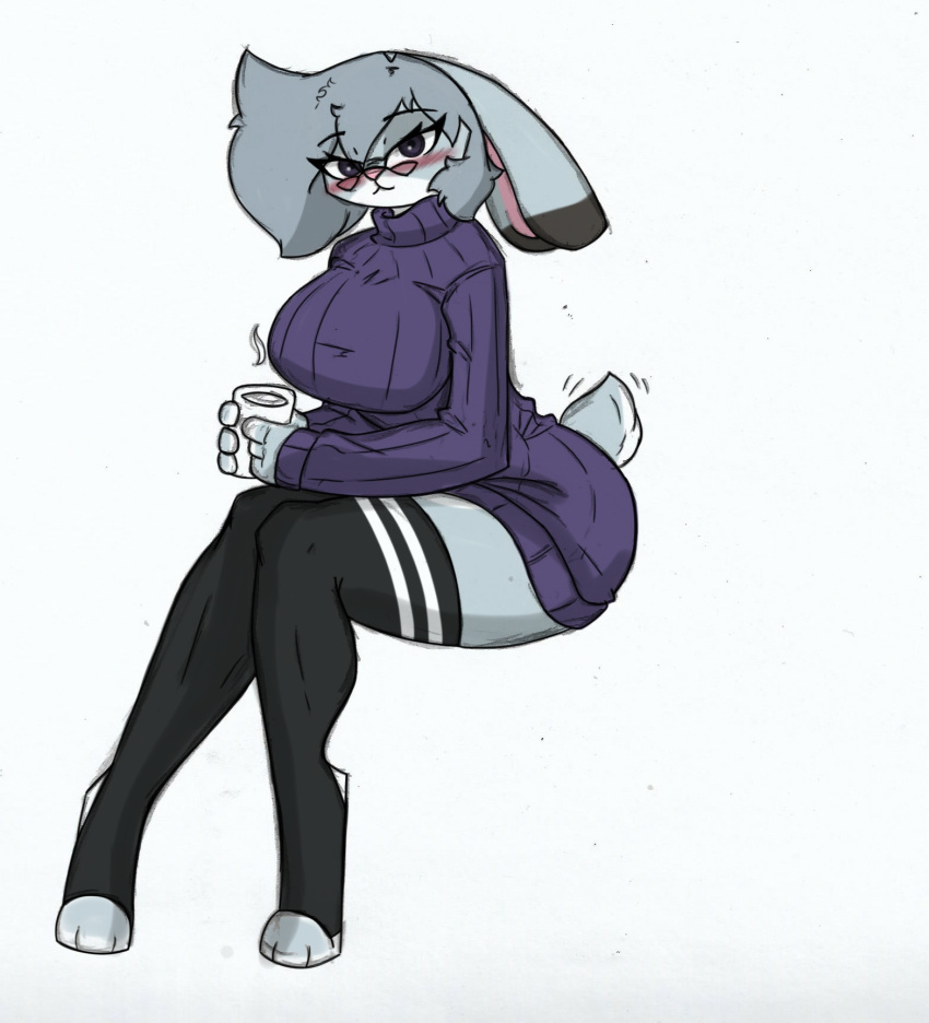 anthro big_breasts blush breasts clothing disney eyewear female glasses hi_res legwear pace-maker small_waist solo thick_thighs thigh_highs violet_hopps wide_hips zootopia