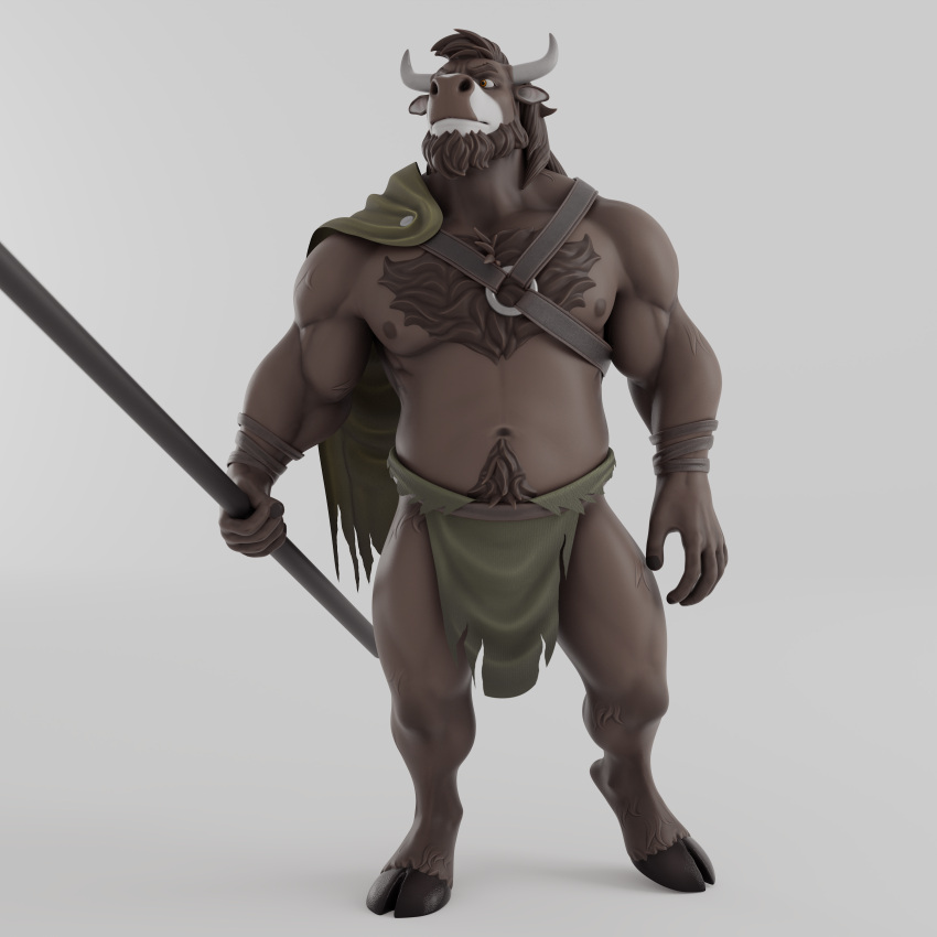 3d_(artwork) absurd_res anthro bovid bovine brown_body brown_fur buru_(buruthebull) buruthebull digital_media_(artwork) fur hi_res horn male mammal muscular muscular_male nude tail