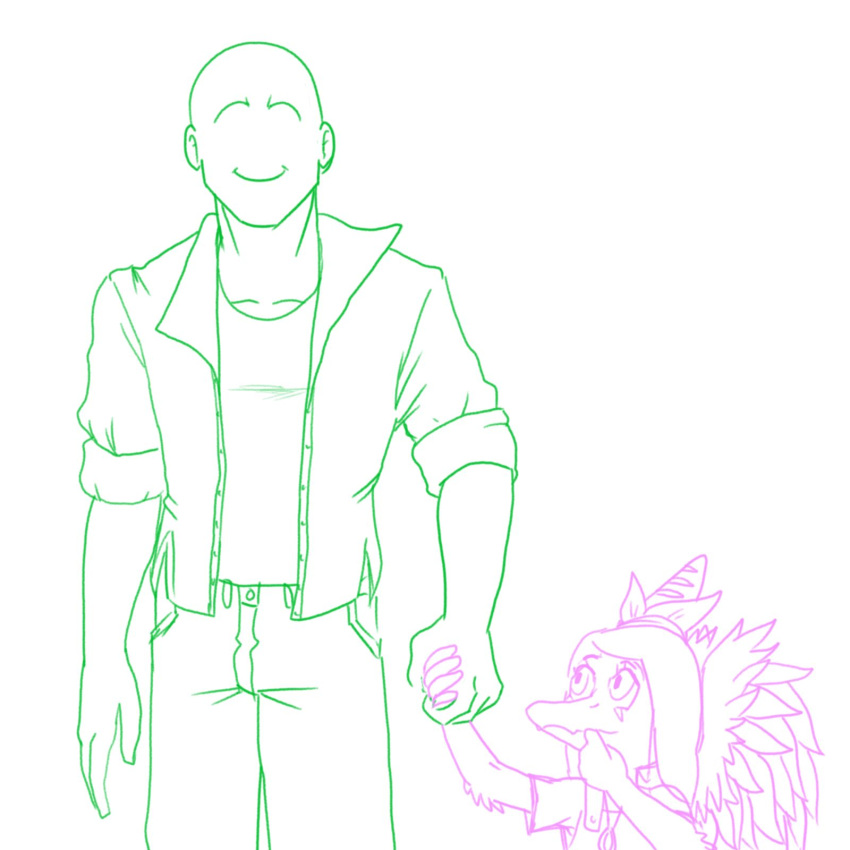 1:1 amber_(snoot_game) anon_(snoot_game) anthro bald clothed clothing daughter_(lore) duo father_(lore) father_and_child_(lore) father_and_daughter_(lore) feathered_wings feathers female hand_holding hi_res human male mammal monochrome parent_(lore) parent_and_child_(lore) parent_and_daughter_(lore) protonmono pterodactylus pterosaur reptile rolled_up_sleeves scalie simple_background smile snoot_game snout wings young