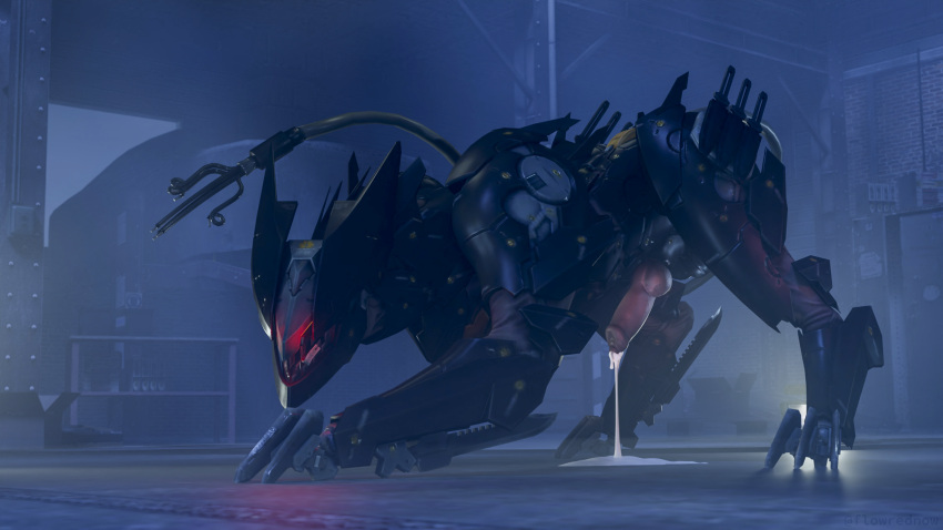 blade blade_wolf bodily_fluids canid canine canis claws cum cybernetics cyborg ejaculation erection feral gear genital_fluids genitals glowing glowing_eyes hi_res knot konami machine mammal mecha metal metal_gear penis puddle rising robot russy_(artist) wolf