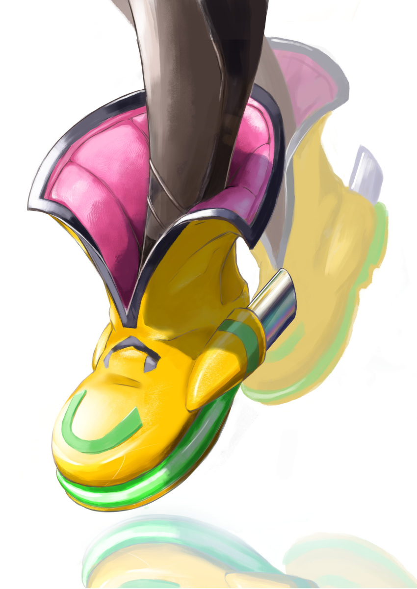 1girl absurdres black_pants boots close-up feet_only highres jumping pants reflection ricca_miz solo twin_turbo_(umamusume) umamusume white_background yellow_footwear