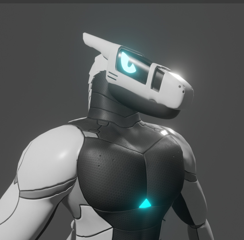 anthro athletic athletic_anthro athletic_male blender_(software) blender_eevee blue_eyes codans glowing glowing_eyes glowing_markings machine male markings robot screen screen_face solo synth_(vader-san) white_body