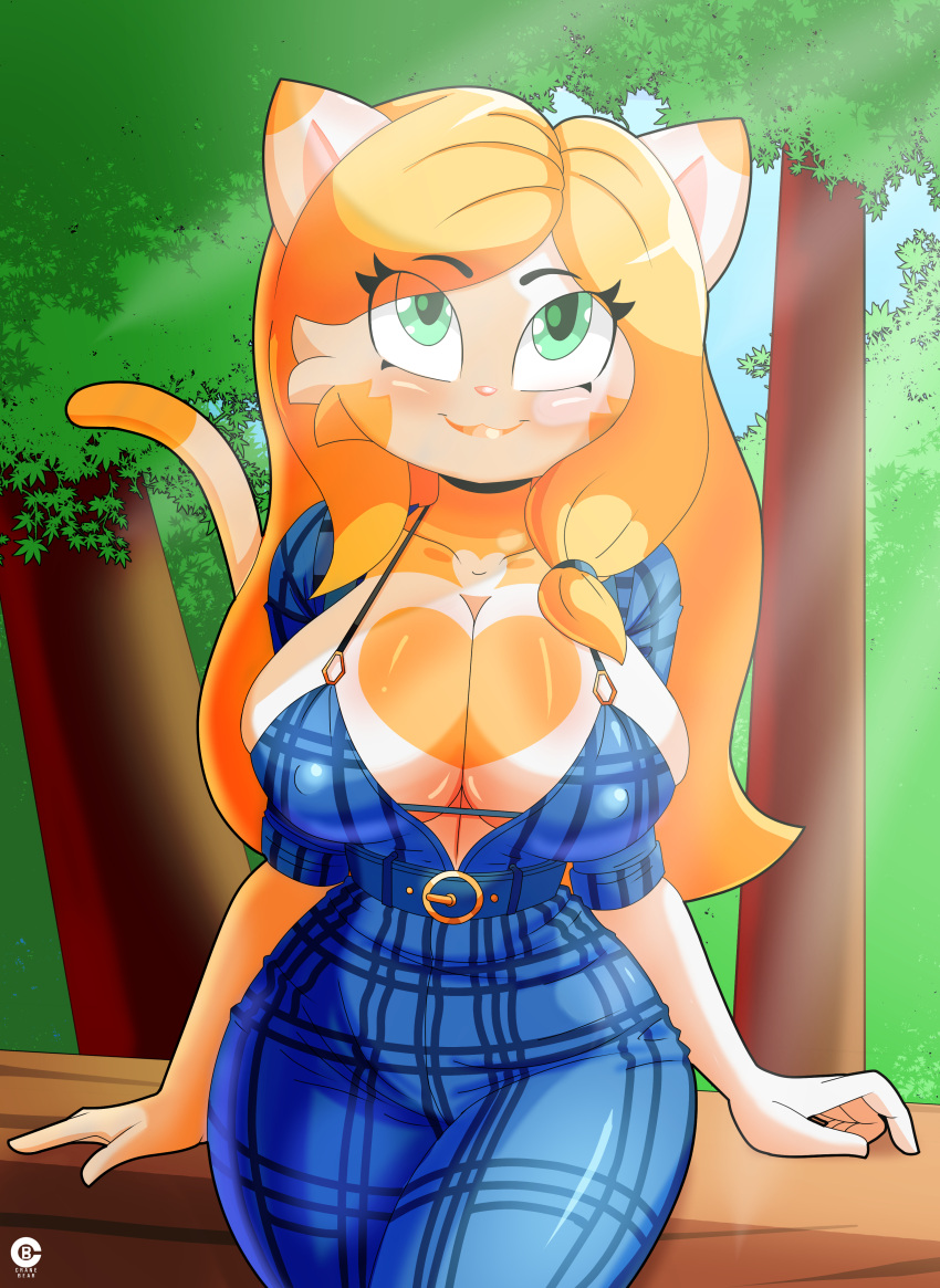 absurd_res anthro breasts cranebear domestic_cat felid feline felis female forest hi_res jessica_young_melis mammal pinup plant pose solo tree