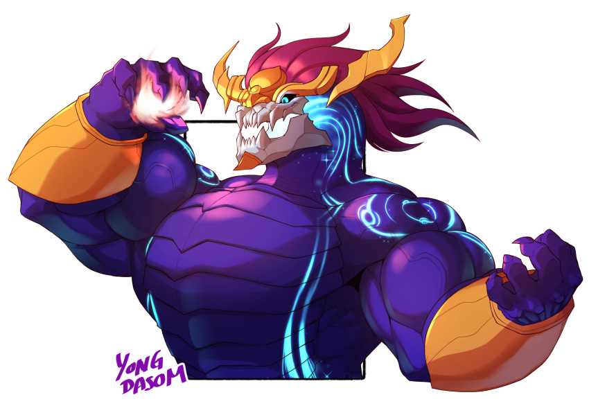 anthro artist_name asian_mythology aurelion_sol_(lol) biceps big_muscles claws digital_media_(artwork) dragon east_asian_mythology eastern_dragon flexing hair hi_res huge_muscles league_of_legends long_hair male muscular muscular_anthro muscular_male mythology nude open_mouth pecs riot_games scales scalie serratus signature simple_background smile solo triceps vein yongdasom