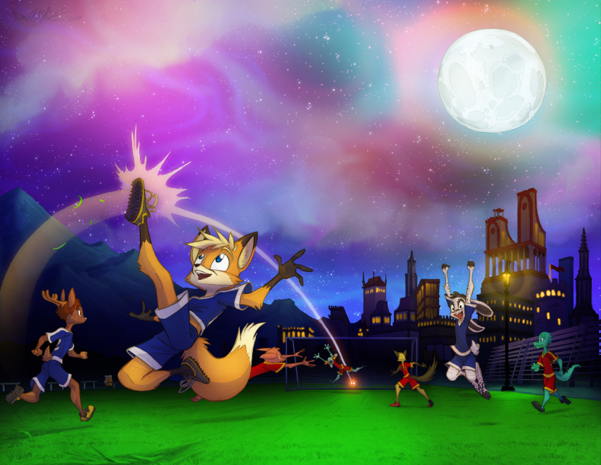 absurdres commission field fox furry highres playing_sports soccer