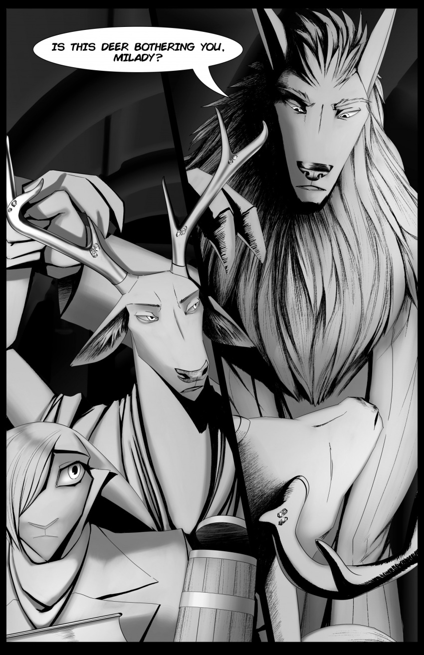 animal_humanoid anthro big_breasts big_ears book breasts canid canid_humanoid canine canine_humanoid canis ceslaus_(last_fables) clothed clothing comic_panel drunk duo eni_siverets_(last_fables) fur graphic_novel hair hare hi_res humanoid lagomorph lagomorph_humanoid last_fables leporid leporid_humanoid male mammal mammal_humanoid rabbit substance_intoxication taller_male tavern thewyvernsweaver white_body white_fur wolf wolf_humanoid