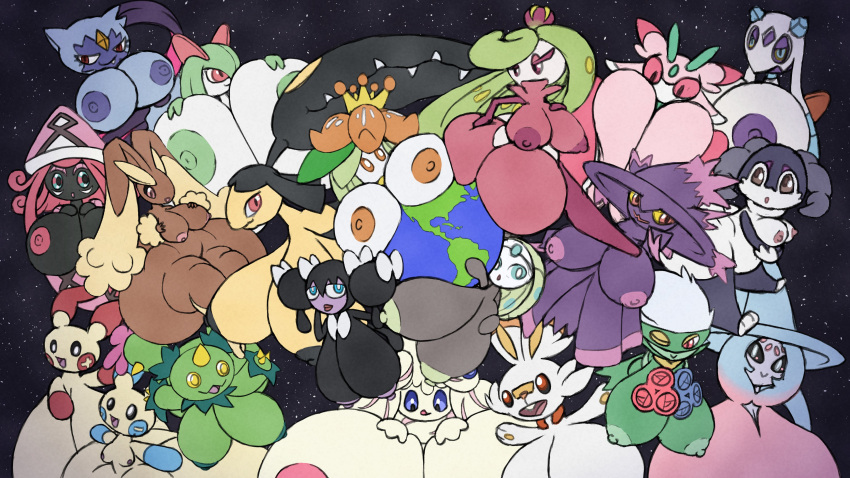 absurd_res ahziart alcremie anthro areola big_breasts big_butt breast_size_difference breasts butt earth female froslass generation_2_pokemon generation_3_pokemon generation_4_pokemon generation_5_pokemon generation_7_pokemon generation_8_pokemon giga gothitelle group hatterene hi_res huge_breasts huge_butt humanoid hyper hyper_breasts hyper_butt indeedee kirlia legendary_pokemon lilligant lopunny lurantis macro maractus mawile meloetta minun misdreavus nintendo nipples plusle pokemon pokemon_(species) roselia scorbunny sneasel space star tapu_lele tsareena