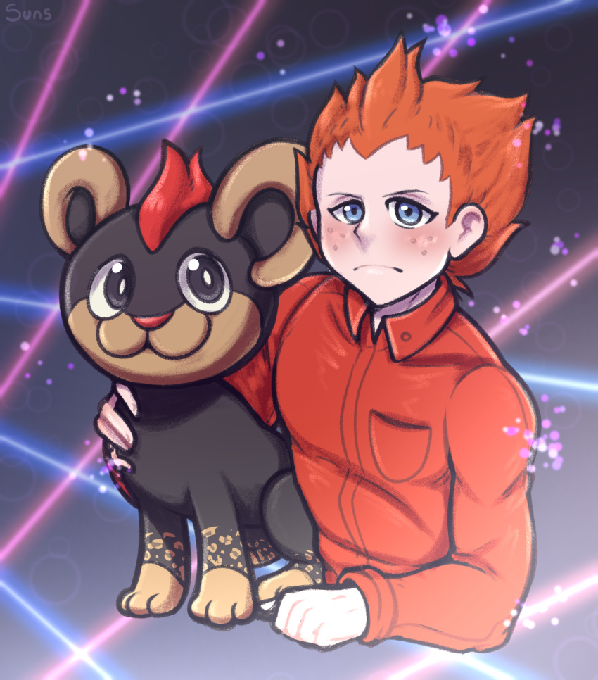 aged_down child freckles highres holding litleo looking_at_viewer lysandre_(pokemon) pokemon suns_(artist)
