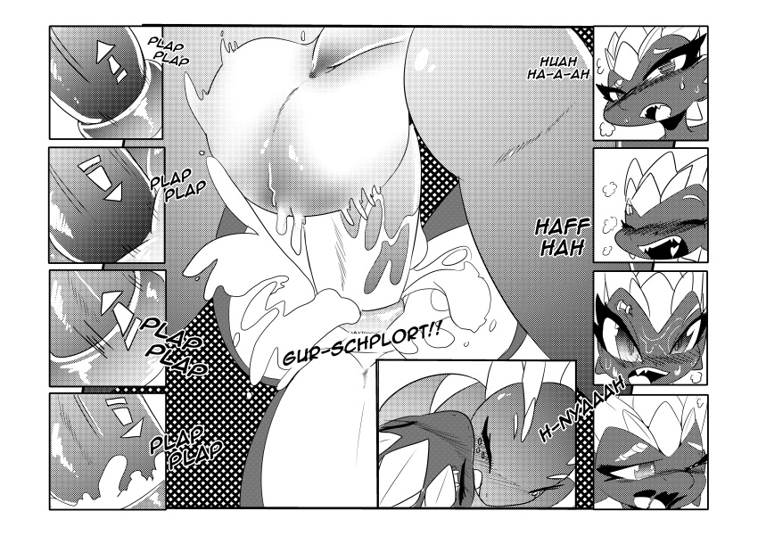 absurd_res anal anal_penetration anthro backsack balls bodily_fluids comic cum cum_in_ass cum_inside dan_the_stegosaurus_(character) dinosaur duo genital_fluids genitals hi_res male male/male monochrome multi_panel onomatopoeia ornithischian panel_in_panel penetration reptile scalie screentone sex sound_effects stegosaurian stegosaurus taboo_tails_(copyright) terra_the_troodon_(character) text theropod thyreophoran troodon troodontid white_crest_(artist)